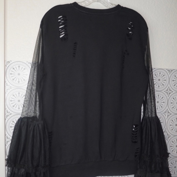 Seek The Label, Distressed Sweatshirt with Sheer Bell Sleeves - Picture 2 of 7